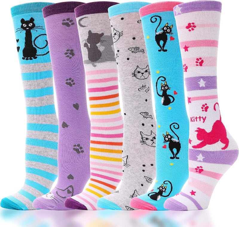ANTSANG Kids Girls Knee High Socks Long Boot Crazy Silly Fun Gift Cute Tall Animal Socks for Child 6 Pairs - Image 1